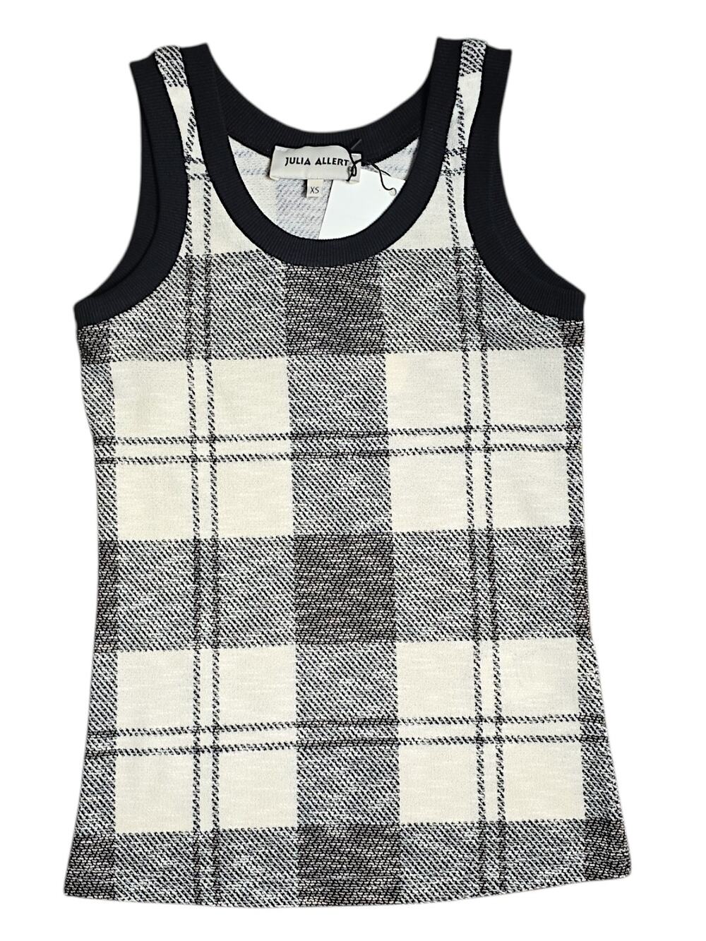 Julia Allert Checkered Knit Tank Top XS Black Cream Plaid NWT
